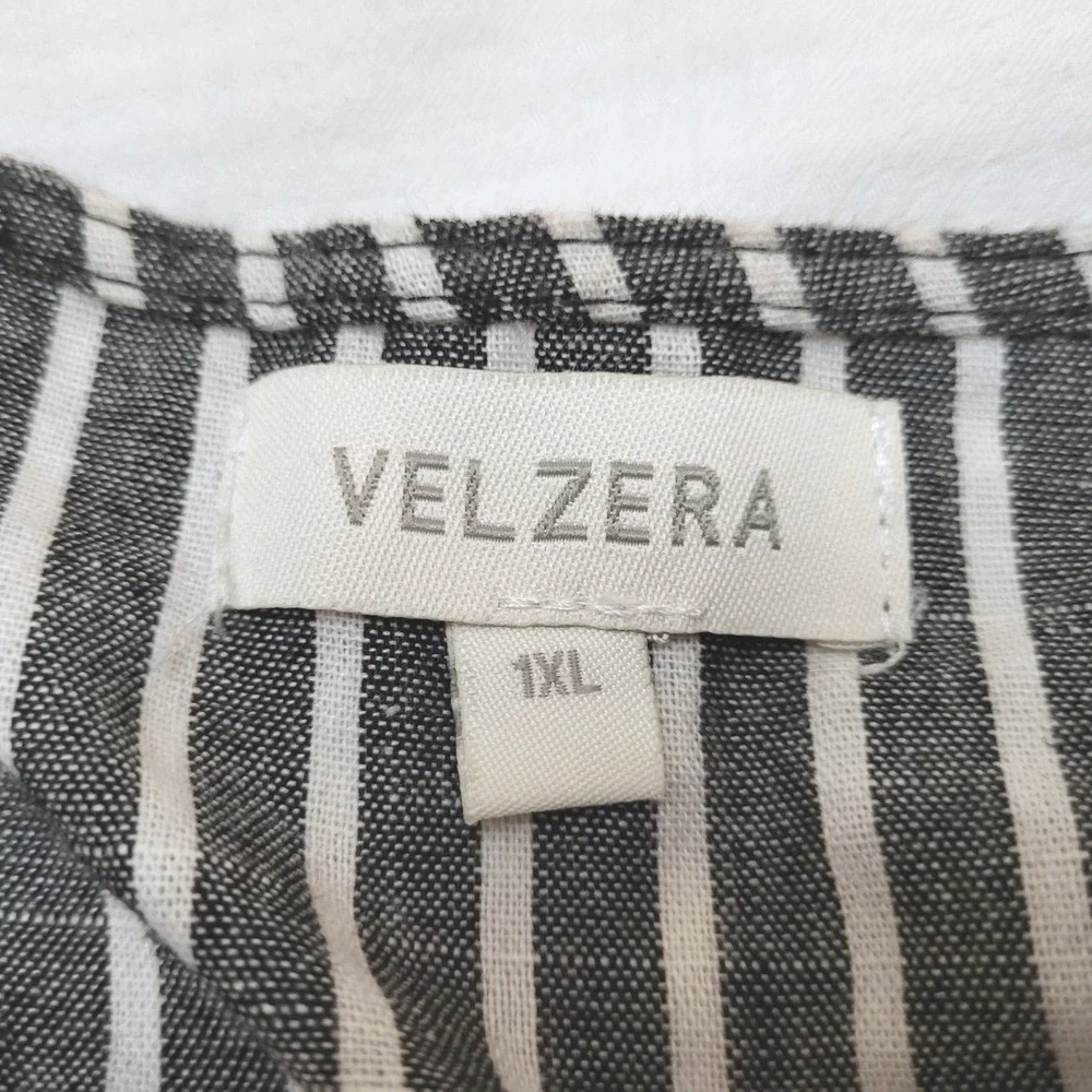 Velzera Gray Stripe Embroidered Boho Middle Eastern Tassel Tunic Dress Plus 1X